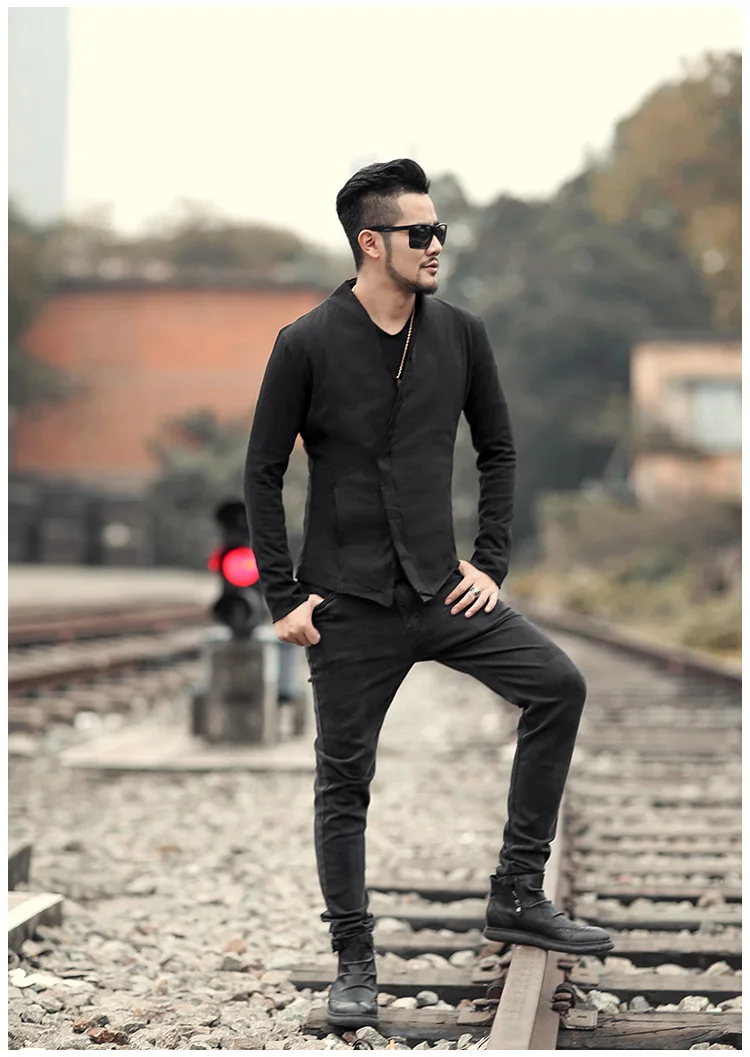 Мужская короткая черная куртка с эффектом потертости, европейский стиль, дизайн, метросексуальный мужской тонкий пиджак, модная зимняя верхняя одежда F111