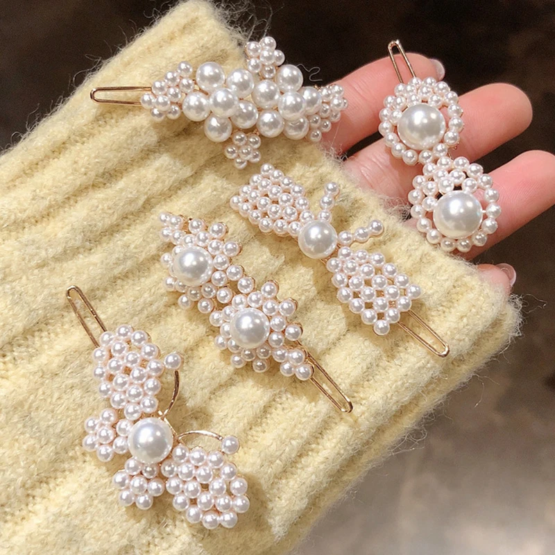 

Sale 1PC Imitation Pearls Sweet Women Hair Clip Metal Barrette Female side clip Hair Styling Tools