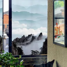 Стеклянные наклейки в китайском стиле, пейзаж, матовое стекло, паста, светильник, непрозрачные наклейки на дверь ванной комнаты, Стеклянный вход