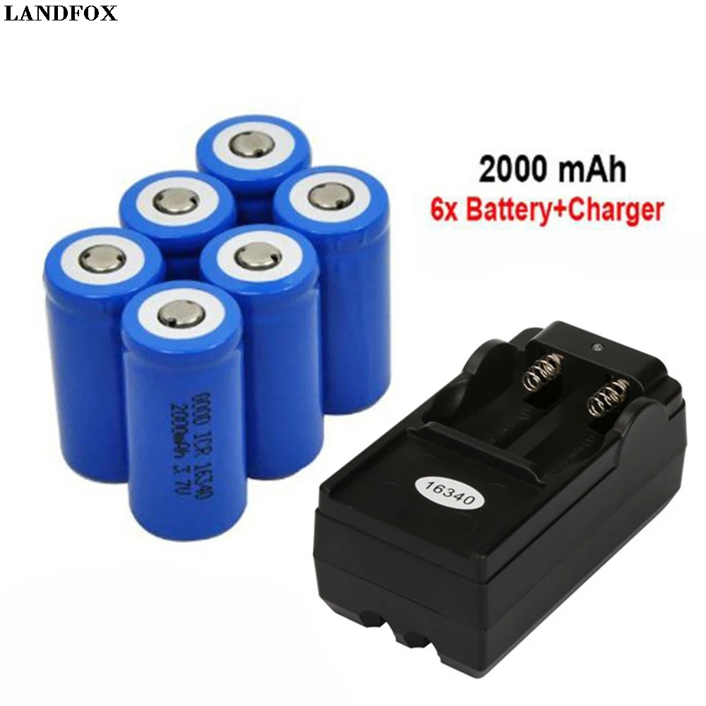 LANDFOX 6x2000 mAh 16340 литий-ионная аккумуляторная батарея для светодиодный фонарик+ CR123A зарядное устройство Прямая поставка