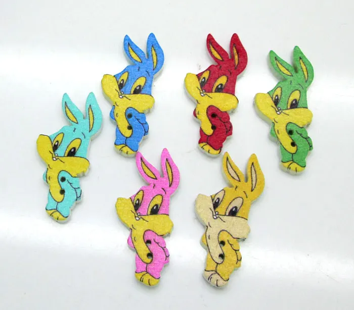 

50pcs 14x32mm Mixed Animal Rabbit Wooden Buttons For Clothes Crafts Sewing Decorative Needlework Scrapbooking DIY Accessories