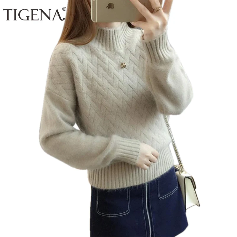 

TIGENA Thick Warm Winter Sweater Women Jumper 2019 Long Sleeve Turtleneck Pullover Sweater Female Pull Femme White Yellow Blue