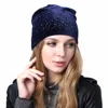 Geebro Women's Velour Rhinestones Beanies Hat Spring Polyester Slouchy Beanie for Women Plain Color Skullies Bonnet Cap 3