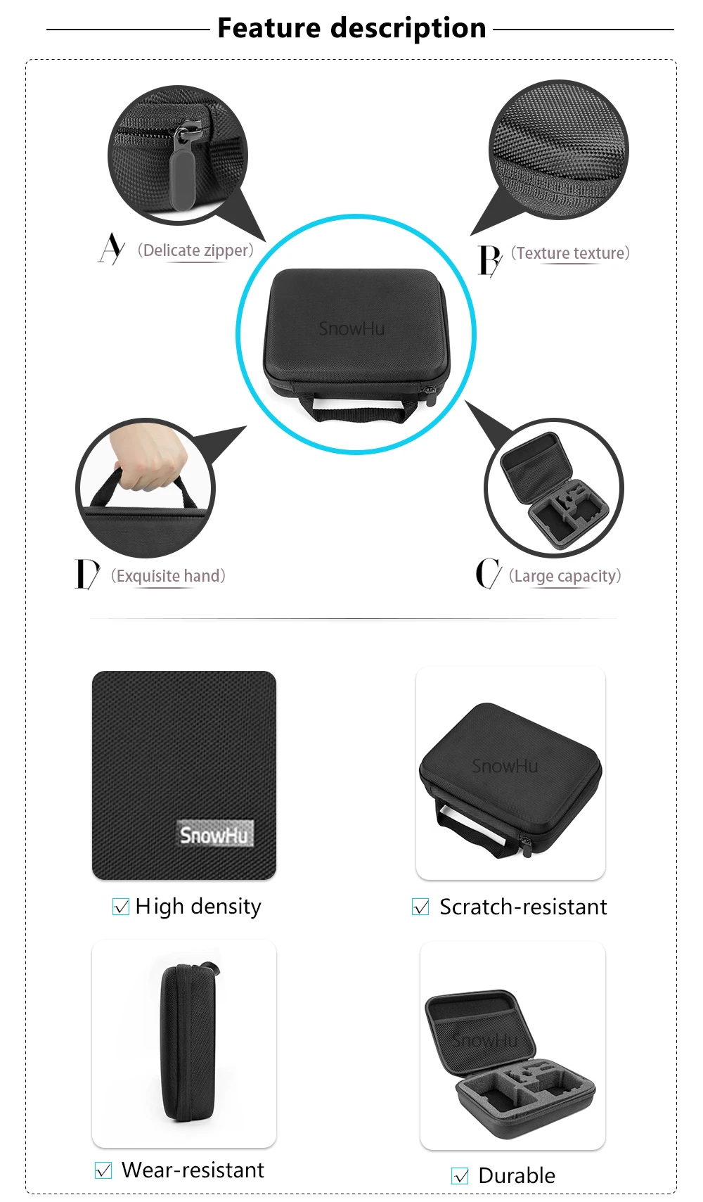 SnowHu для gopro интимные аксессуары EVA Средний размеры Коллекция сумок путешествие хранение Go Pro Hero 7 6 5 4 3 + Xiaomi Yi 4k 2 GP102