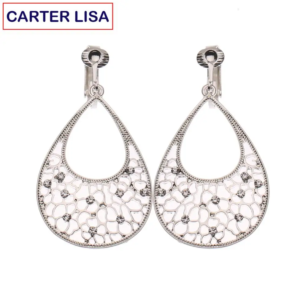 sliver CARTER LISA, женские серьги без пирсинга, Модные клипсы, стразы, серьги без пирсинга, клипсы для ушей, романтичные серьги, ювелирные изделия - Окраска металла: sliver
