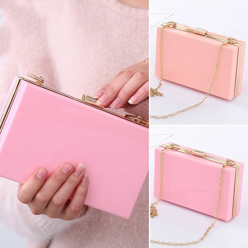 

Acrylic Transparent Clutch Chain Box Women Shoulder Bags Hard Day Clutches Bags Wedding Party Evening Purse 5 Colors