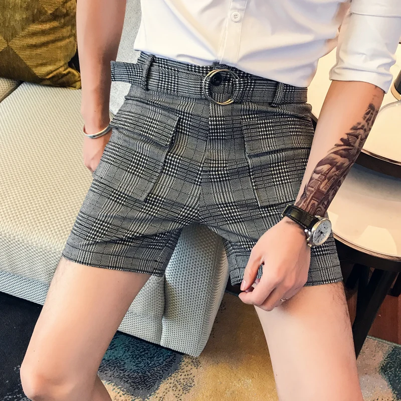 

Fashion Belt Shorts Men Casual Lattice Mens Shorts Slim Fit Streetwear Plaid Short Hombre Short Masculino Summer Clothing 3XL-M