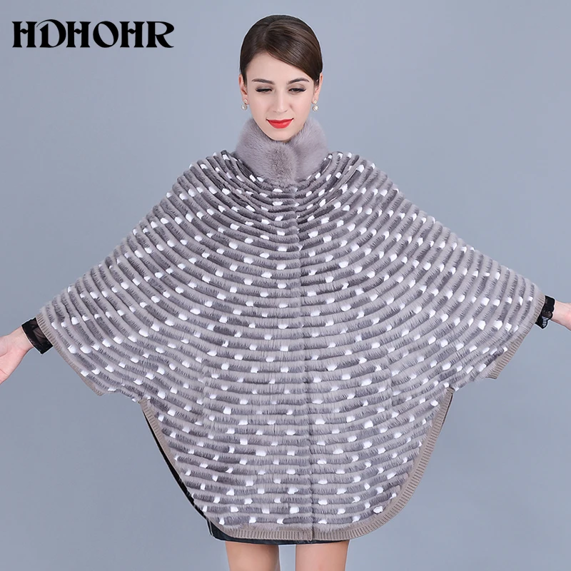 HDHOHR 2020 натуральная норковая шуба женская вязаная с рукавом летучая мышь зимние