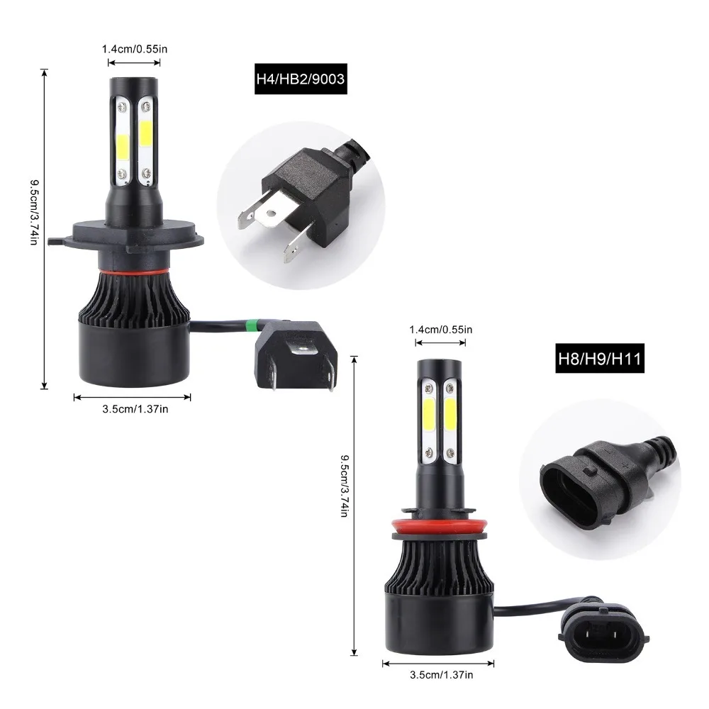 2 шт. H7 светодиодный фар H4 H11 4-х стороннее для автомобильных фар 9005 9006 DOB чипы 6500 к 10000LM 12V 24V фары для автомобилей