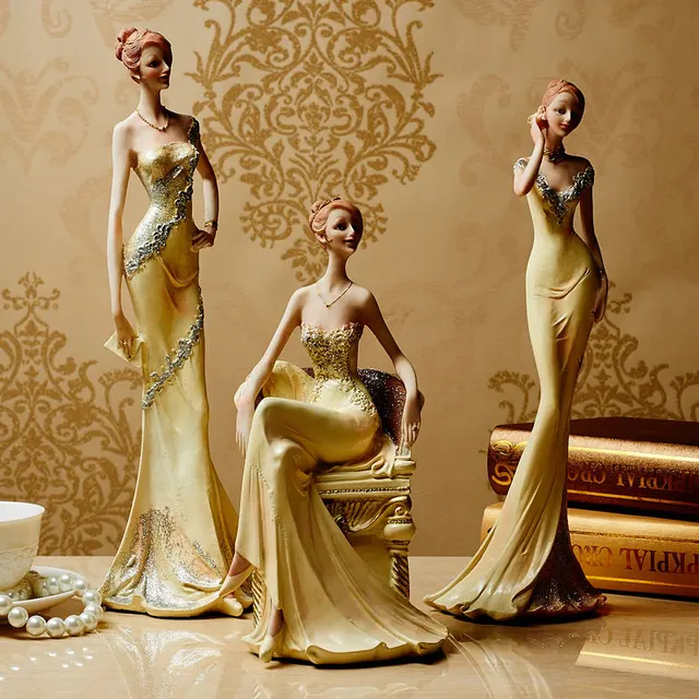 3 Different Styles Resin Graceful Lady Figurine Girl Modern Statue