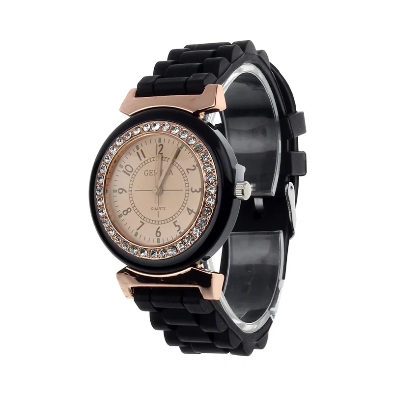 Классические женские наручные часы со стразами Женева резиновый ремешок для часов браслет женские наручные кварцевые повседневные Простые Модные женские часы - Цвет: A