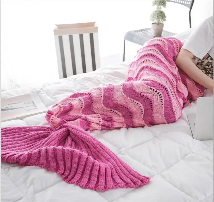

new style Yarn Knitted Mermaid Tail Blanket Super Soft Sleeping Bed Handmade Crochet Anti-Pilling Portable Blanket For Autum
