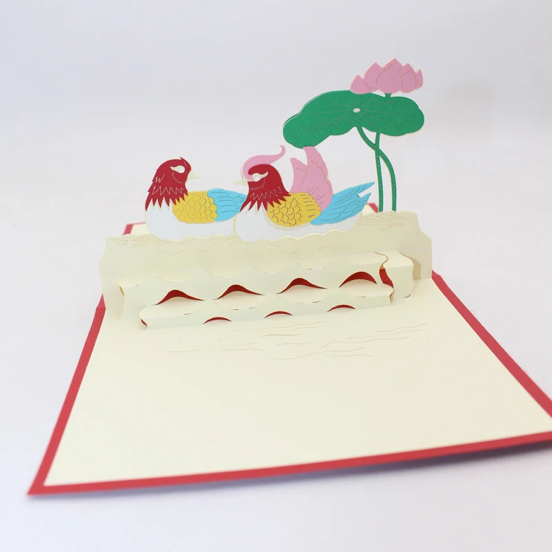  3D Handmade Chinese Mandarin Ducks Playing In The Water Paper Invitation Greeting Cards Wedding Pos - 32915078789