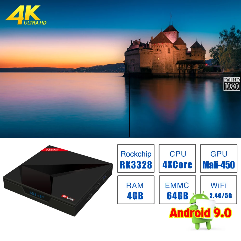 X88 MAX+ 4GB 64GB Bluetooth Android 9.0 TV Box K18.0 Smart Network Media Player