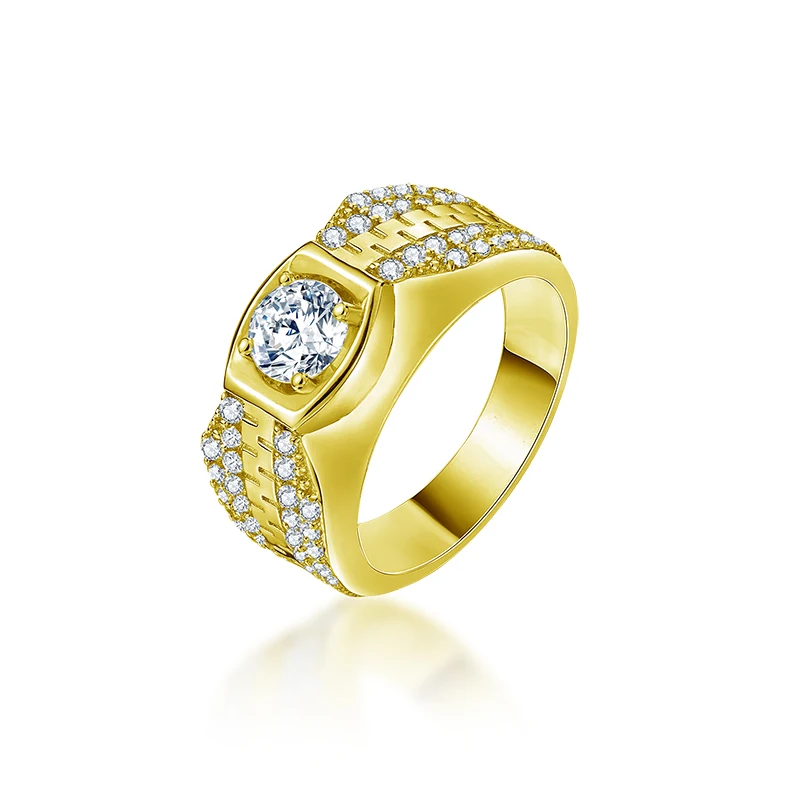 AINUOSHI Роскошная 14 K массивная, желтая, Золотая Мужская кольцевая круглая огранка Sona алмазные строчки сверла широкий диапазон обручальные свадебные ювелирные изделия мужское кольцо