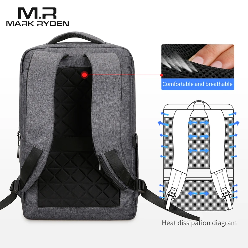 Mark Ryden hombre Mochila de carga USB 17 pulgadas portátil hombre bolsa repelente al agua de viaje Mochila de los hombres