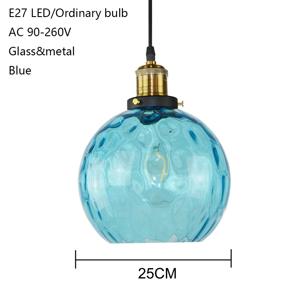 Лофт современный синий цвет стеклянный подвесной светильник светодиодный E27 винтажный скандинавский подвесной светильник с 3 размерами для спальни лобби ресторана офиса