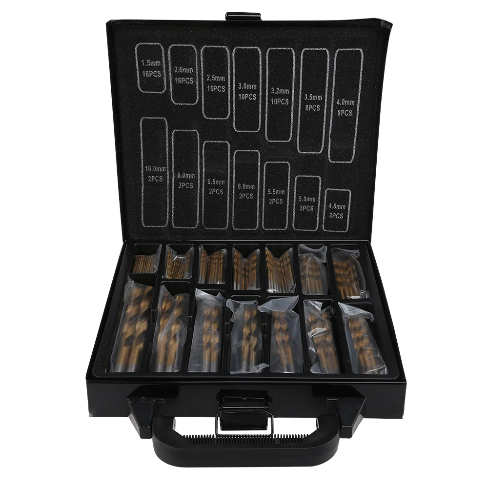 

High Speed Steel Titanium Coated Twist Drill Bits Kit with Storage Box