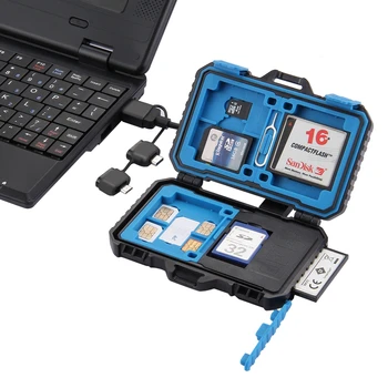 

New Memory Card Case Holder Box 22-in-1 Storage Bag Box For CF SD MSD SIM With USB Data Cable Black Blue Color Photo Accessory