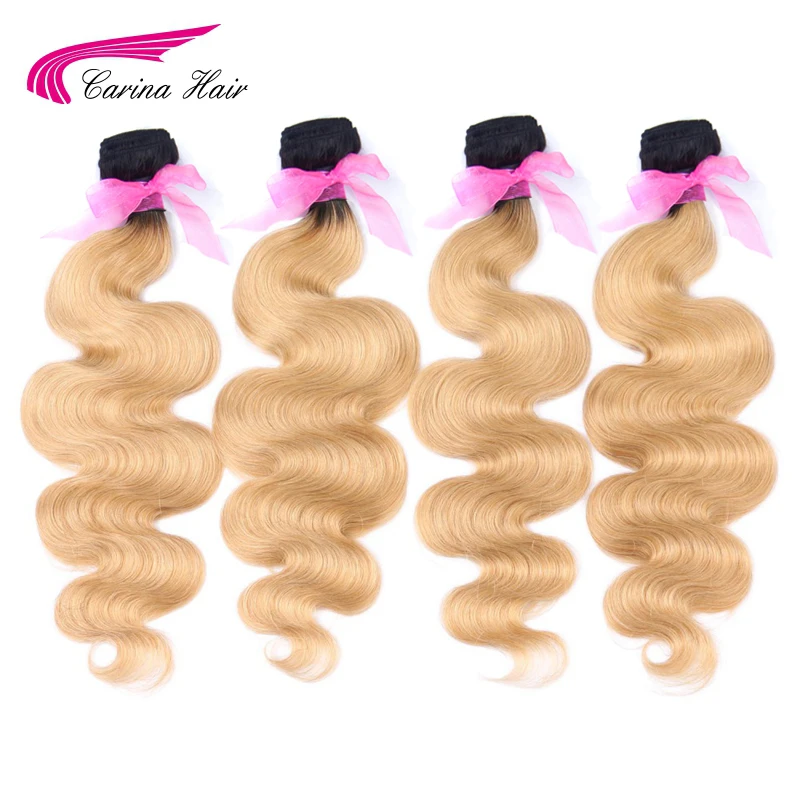 Carina Body Wave Ombre Brazilian Hair Dark Blonde Color Hair Weft 1PCS T1B/27# Human Hair Bundles Non-Remy Hair Free Shipping brazilian-body-wave-hair-bundles