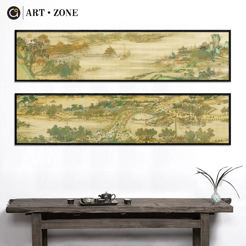 

ART ZONE Retro Landscape Canvas Painting Chinese Wall Art Painting Living Room Study Room Picture Home Decorative No Frame