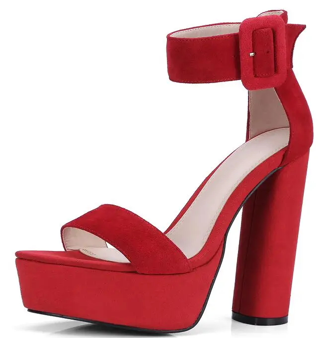 Arden Furtado/Новинка года; сезон лето; очень высокий каблук 14 см; Платформа; цвет красный, бордовый; бархатная пикантная обувь с ремешком на щиколотке и пряжкой; женские босоножки - Цвет: red