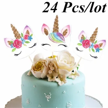 

24Pcs/Set Unicorn Cartoon Cupcake Toppers Cake Decorating Insert Card Pick Wedding Kids Birthday Party Decor Supplies