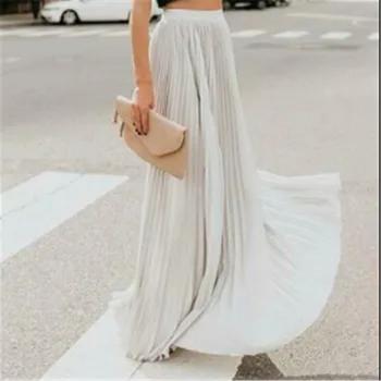 

Trendy Women clothes High waist casual loose solid Lady Beach Pleated Chiffon Skirts one pieces