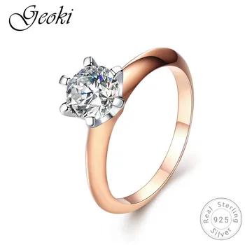 

Geoki 925 Sterling Silver Rose Gold Round Princess Sparkling Cubic Zirconia Statement Ring S925 Original Perfect Cut Stone Rings