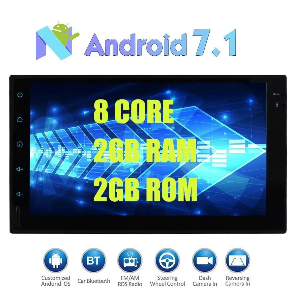 Android 7.1 Car Stereo 2Din head Unit 2din Radio Stereo Support Bluetooth GPS Navigation 3G/4G WIFI USB SD DAB+OBD2 Cam-In 1080P