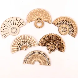 Handmade Retro Wooden Fan Ornaments for Crafts and Home Decor, Set of 6 (Mix)