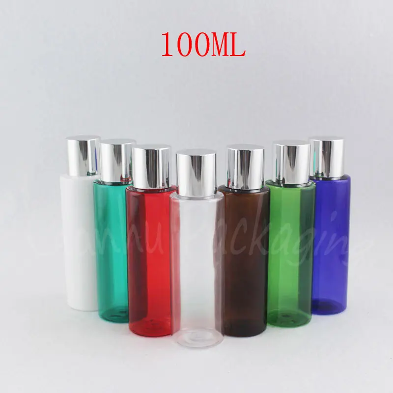 

100ML Plastic Bottle With Anodized Aluminum Cap ,100CC Makeup Sub-bottling , Shampoo / Lotion Protable Travel Packaging Bottle