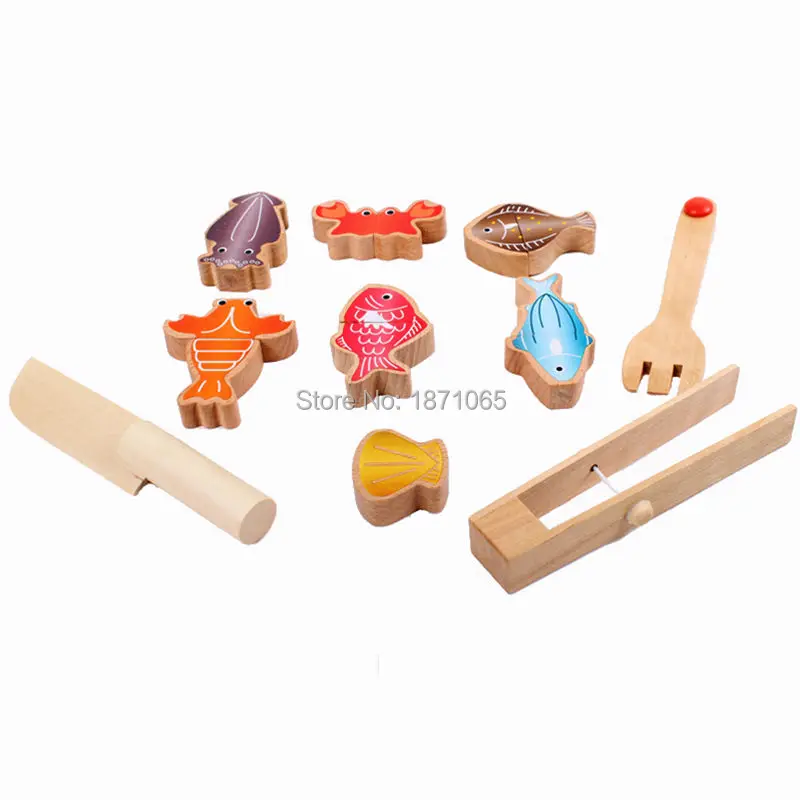 Смешные деревянные игрушки для приготовления рыбы, магнитная игра рыбалка, детские развивающие игрушки для мальчиков и девочек