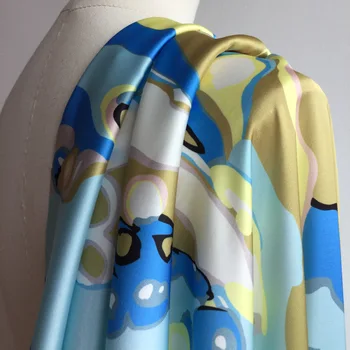 

New spring and summer new stretch satin oil painting pattern digital printing Women's fashion fabric shirt dress pajamas cloth