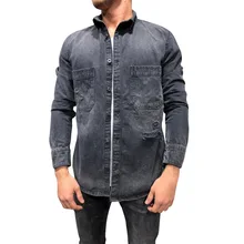 MJARTORIA 2019 Cotton Men Middle Street Casual Sports Running Fitness  Trun-down Collar Soild Holed With Pocket Jean Jacket