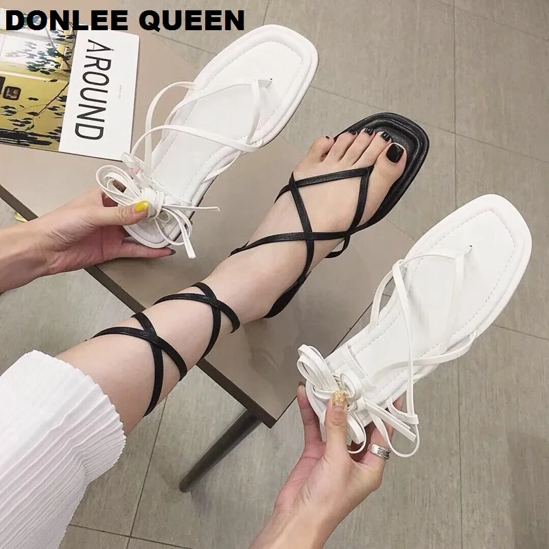 

DONLEE QUEEN 2019 New Summer Cross Strap Sandals Gladiator Ankle Strappy Open Toe Stilettos Casual Flat Shoes Zapatos De Mujer