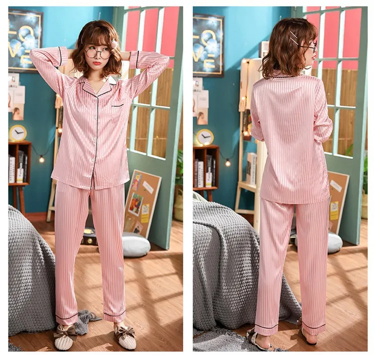 2019 Весна Осень шелковые атласные пижамы наборы для женщин с длинным рукавом пижамы Домашняя одежда Pijama Mujer домашняя одежда