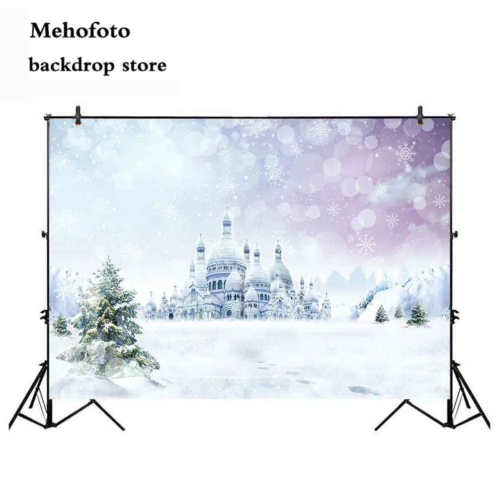 

Mehofoto White Snow Photography Backdrops Castle Photo Background Bokeh Winter Back drop Studio for Family Photographic 831
