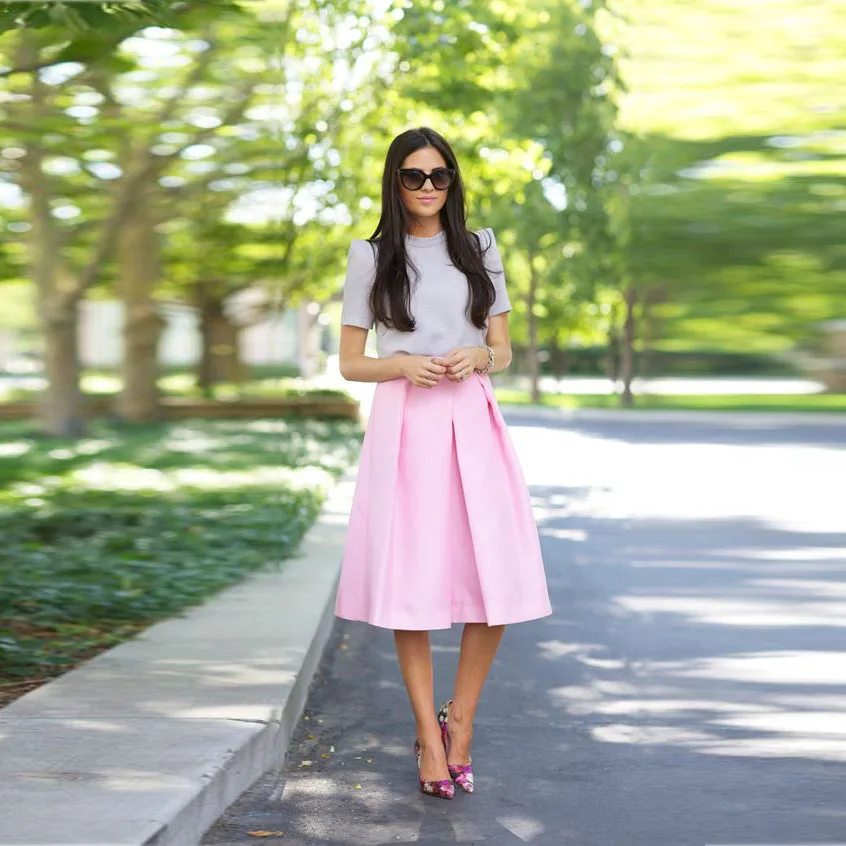 Custom Made Pink Skirts Women Zipper Waist Knee Length A Line Skirt