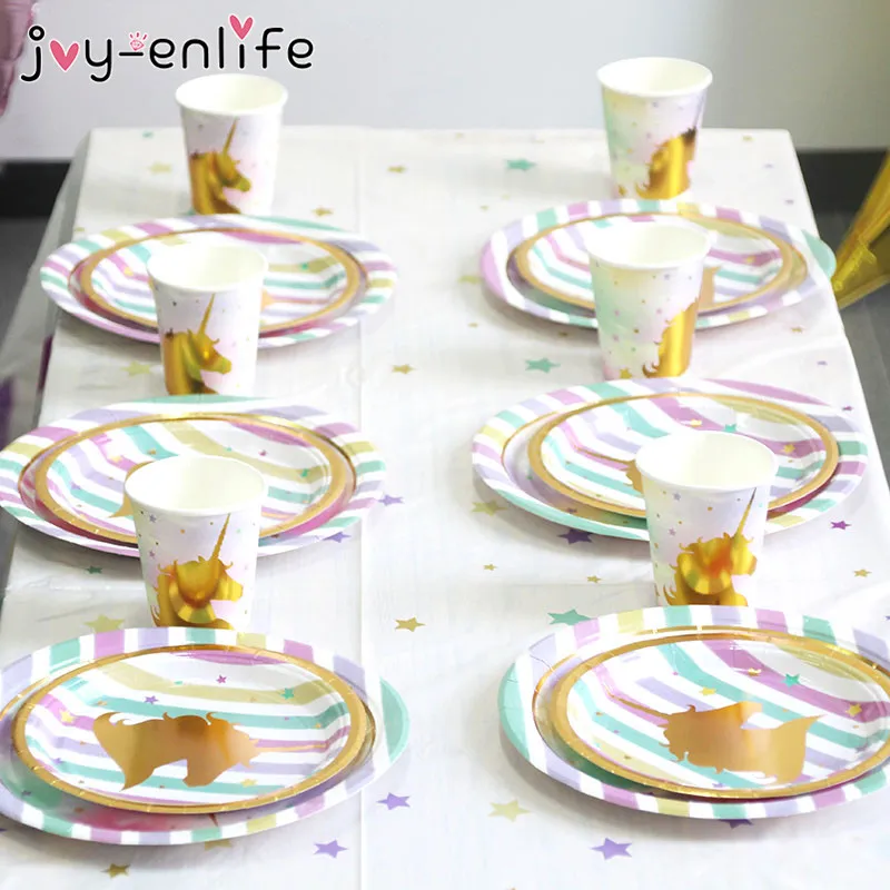 Unicorn Birthday Decoration Kit Unicornio Plates Cups Napkins Table Cover Baby Shower Kids Birthday Decoration Party Supplies