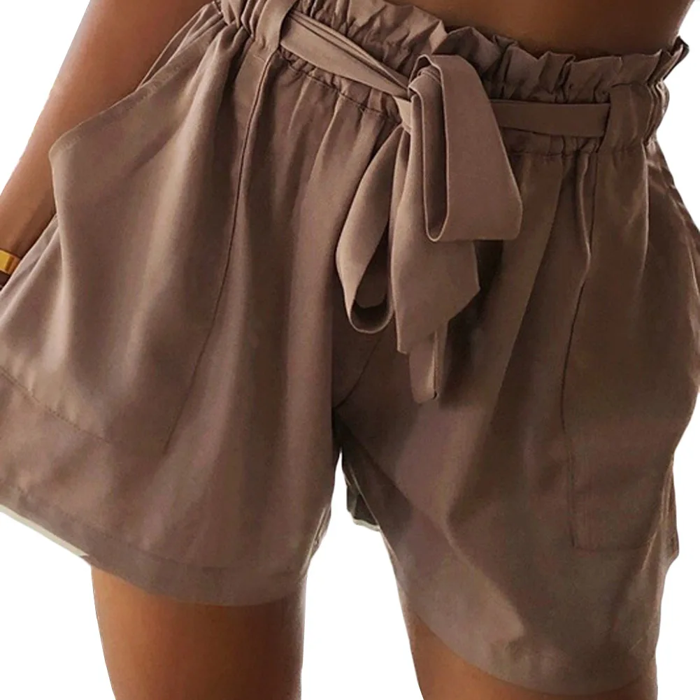 

YJSFG HOUSE Fashion Womens Shorts High Waist Tie Belt Paper Bag Shorts Ladies Summer Casual Work Drawstring Sashes Home Shorts