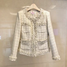 Дебютант светская красивая элегантная Белый Жемчуг кружево украшения кисточкой куртка офис для женщин Формальные короткие бизнес пальт