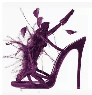 

Newest Design 2018 Women Summer Plume Peep Toe Hand Made Hollow out sandals High Heels Fashion Shoes