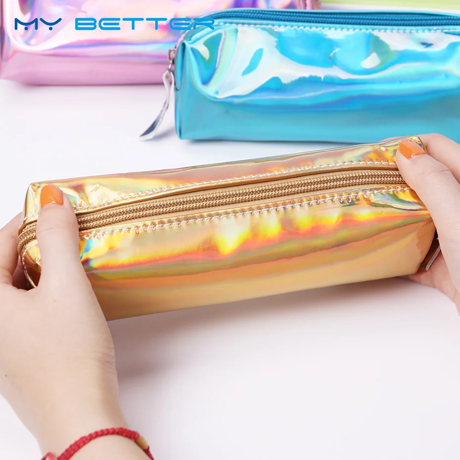 Rectangle PU Laser Womens Travel Cosmetic Bag High Quality Makeup Bag