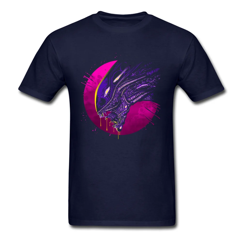 Psychedelic alien Pure Cotton Tops Shirts for Men Funny T Shirts Cool Prevailing Round Neck Tee Shirts Short Sleeve Psychedelic alien navy