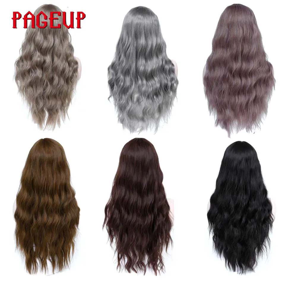 Pageup 2" длинные разноцветные Фиолетовые женские парики с челкой термостойкие синтетические волнистые парики для женщин афро-американские
