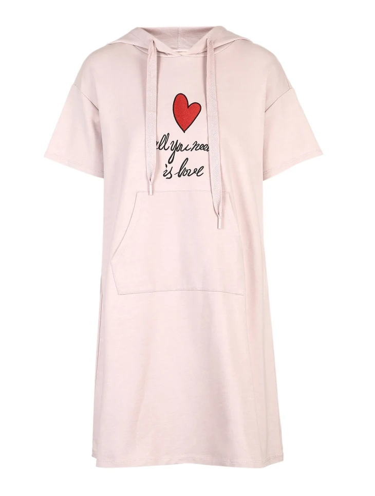 Vero Moda Women's Embroidered Heart& Letters Hooded Homewear Dress | 319261511