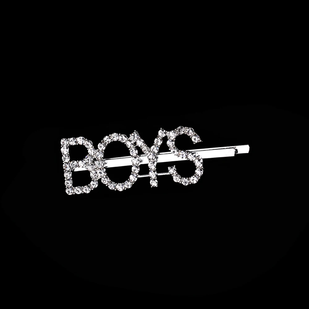 BOYS 1 шт. GLAM/DRIPPIN/X Кристальные блестящие стразы заколки для волос буквы заколки для волос заколки аксессуары для укладки волос для женщин и девушек - Цвет: BOYS