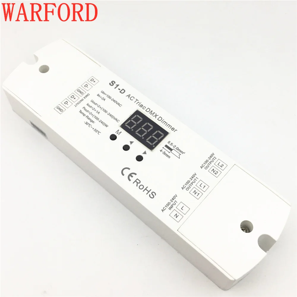 

S1-D AC100-240V 100-240W 2 Channel Triac DMX Dimmer, Dual channel output Silicon DMX 512 controller