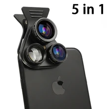 5 в 1 универсальные зажимы X телеобъектив рыбий глаз широкоугольный Макро CPL Мобильный объектив для iPhone 6 6s 7 8 X Plus сотовый телефон